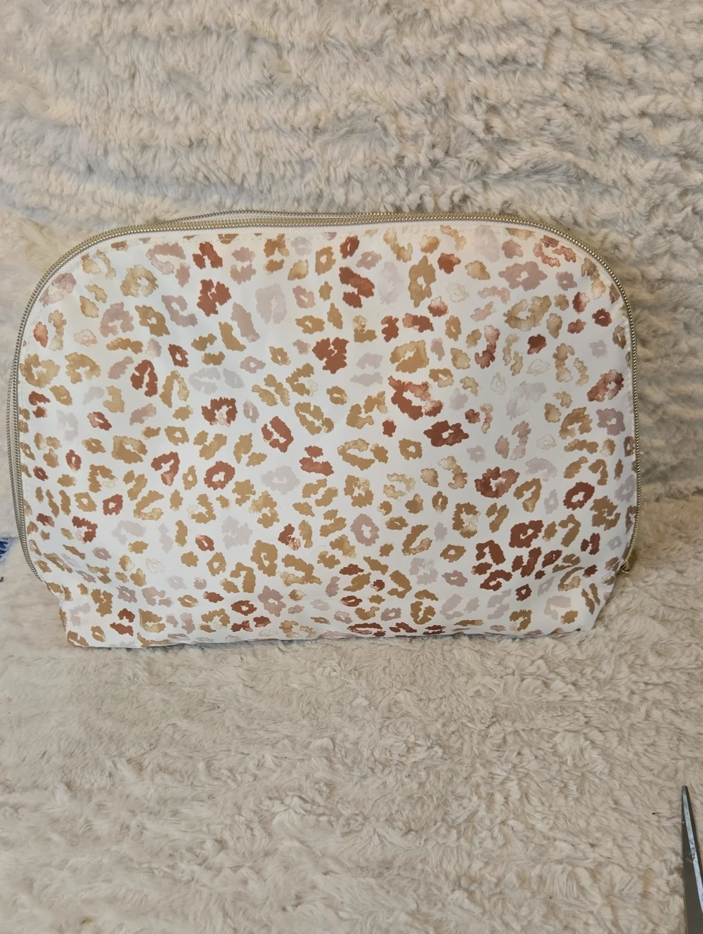 Leopard Print Cosmetic Pouch - White and Brown